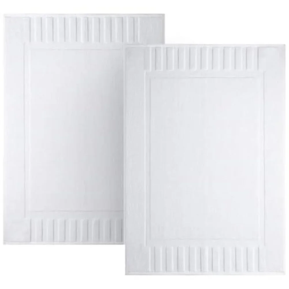 White Bath Mat Set 2 Pack Absorbent Cotton Hotel Spa Shower Tub Floor Mats